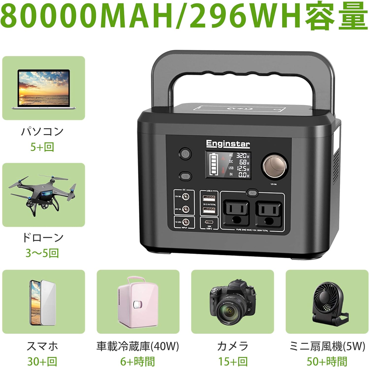 Enginstar_ポータブル電源 R350_商品説明画像_03